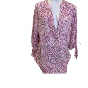 Forever 21 EUC Pink Animal Print V-Neck Swim Cover Up Size large